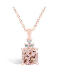 Morganite (2 Ct. T.W.) and Diamond (1/10 Ct. T.W.) Pendant Necklace in 14K Rose Gold