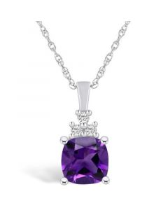 Amethyst (2 Ct. T.W.) and Diamond (1/10 Ct. T.W.) Pendant Necklace in 14K White Gold