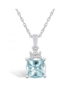 Aquamarine (2 Ct. T.W.) and Diamond (1/10 Ct. T.W.) Pendant Necklace in 14K White Gold