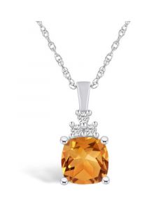 Citrine (2 Ct. T.W.) and Diamond (1/10 Ct. T.W.) Pendant Necklace in 14K White Gold