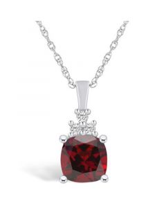 Garnet (2-3/4 Ct. T.W.) and Diamond (1/10 Ct. T.W.) Pendant Necklace in 14K White Gold