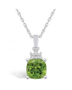 Peridot (2-3/8 Ct. T.W.) and Diamond (1/10 Ct. T.W.) Pendant Necklace in 14K White Gold