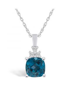 London Blue Topaz (2-3/4 Ct. T.W.) and Diamond (1/10 Ct. T.W.) Pendant Necklace in 14K White Gold