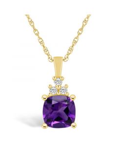 Amethyst (2 Ct. T.W.) and Diamond (1/10 Ct. T.W.) Pendant Necklace in 14K Yellow Gold