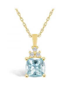 Aquamarine (2 Ct. T.W.) and Diamond (1/10 Ct. T.W.) Pendant Necklace in 14K Yellow Gold