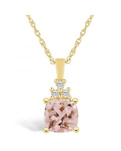 Morganite (2 Ct. T.W.) and Diamond (1/10 Ct. T.W.) Pendant Necklace in 14K Yellow Gold