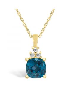 London Blue Topaz (2-3/4 Ct. T.W.) and Diamond (1/10 Ct. T.W.) Pendant Necklace in 14K Yellow Gold