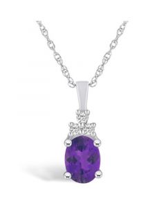 Amethyst (1-1/5 Ct. T.W.) and Diamond (1/10 Ct. T.W.) Pendant Necklace in 14K White Gold