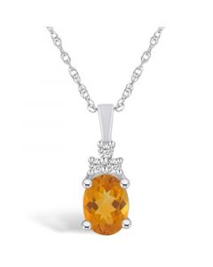 Citrine (1-1/5 Ct. T.W.) and Diamond (1/10 Ct. T.W.) Pendant Necklace in 14K White Gold