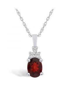 Garnet (1-1/2 Ct. T.W.) and Diamond (1/10 Ct. T.W.) Pendant Necklace in 14K White Gold