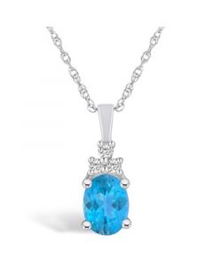 Blue Topaz (1-5/8 Ct. T.W.) and Diamond (1/10 Ct. T.W.) Pendant Necklace in 14K White Gold