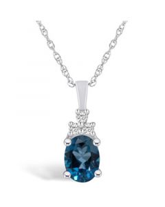 London Blue Topaz (1-5/8 Ct. T.W.) and Diamond (1/10 Ct. T.W.) Pendant Necklace in 14K White Gold