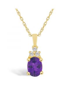 Amethyst (1-1/5 Ct. T.W.) and Diamond (1/10 Ct. T.W.) Pendant Necklace in 14K Yellow Gold