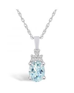 Aquamarine (1-1/7 Ct. T.W.) and Diamond (1/10 Ct. T.W.) Pendant Necklace in 14K White Gold