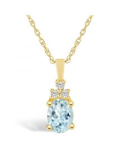 Aquamarine (1-1/7 Ct. T.W.) and Diamond (1/10 Ct. T.W.) Pendant Necklace in 14K Yellow Gold