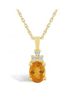 Citrine (1-1/5 Ct. T.W.) and Diamond (1/10 Ct. T.W.) Pendant Necklace in 14K Yellow Gold