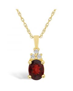 Garnet (1-1/2 Ct. T.W.) and Diamond (1/10 Ct. T.W.) Pendant Necklace in 14K Yellow Gold