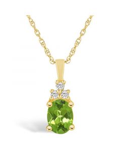 Peridot (1-1/3 Ct. T.W.) and Diamond (1/10 Ct. T.W.) Pendant Necklace in 14K Yellow Gold