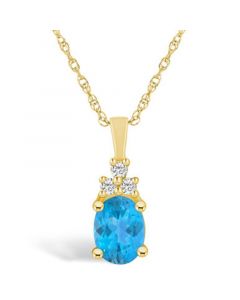 Blue Topaz (1-5/8 Ct. T.W.) and Diamond (1/10 Ct. T.W.) Pendant Necklace in 14K Yellow Gold