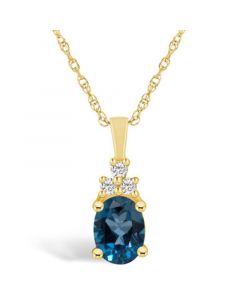 London Blue Topaz (1-5/8 Ct. T.W.) and Diamond (1/10 Ct. T.W.) Pendant Necklace in 14K Yellow Gold