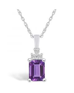 Amethyst (1-5/8 Ct. T.W.) and Diamond (1/10 Ct. T.W.) Pendant Necklace in 14K White Gold