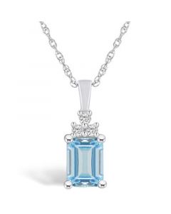 Aquamarine (1-3/8 Ct. T.W.) and Diamond (1/10 Ct. T.W.) Pendant Necklace in 14K White Gold