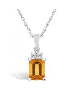 Citrine (1-5/8 Ct. T.W.) and Diamond (1/10 Ct. T.W.) Pendant Necklace in 14K White Gold