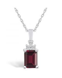 Garnet (2 Ct. T.W.) and Diamond (1/10 Ct. T.W.) Pendant Necklace in 14K White Gold