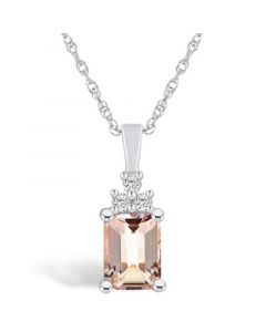 Morganite (1-3/8 Ct. T.W.) and Diamond (1/10 Ct. T.W.) Pendant Necklace in 14K White Gold