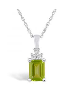 Peridot (1-3/4 Ct. T.W.) and Diamond (1/10 Ct. T.W.) Pendant Necklace in 14K White Gold