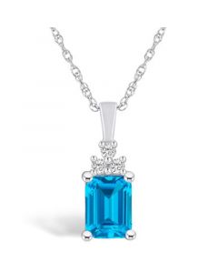 Blue Topaz (2 Ct. T.W.) and Diamond (1/10 Ct. T.W.) Pendant Necklace in 14K White Gold