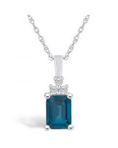 London Blue Topaz (2 Ct. T.W.) and Diamond (1/10 Ct. T.W.) Pendant Necklace in 14K White Gold