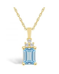 Aquamarine (1-3/8 Ct. T.W.) and Diamond (1/10 Ct. T.W.) Pendant Necklace in 14K Yellow Gold