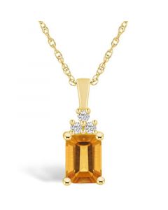 Citrine (1-5/8 Ct. T.W.) and Diamond (1/10 Ct. T.W.) Pendant Necklace in 14K Yellow Gold