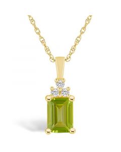 Peridot (1-3/4 Ct. T.W.) and Diamond (1/10 Ct. T.W.) Pendant Necklace in 14K Yellow Gold