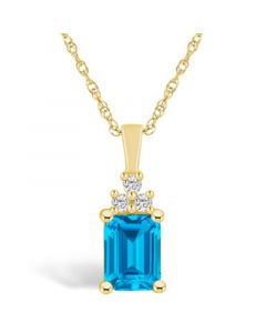 Blue Topaz (2 Ct. T.W.) and Diamond (1/10 Ct. T.W.) Pendant Necklace in 14K Yellow Gold