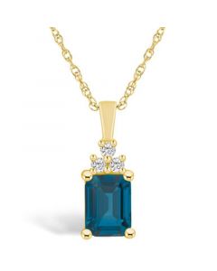 London Blue Topaz (2 Ct. T.W.) and Diamond (1/10 Ct. T.W.) Pendant Necklace in 14K Yellow Gold