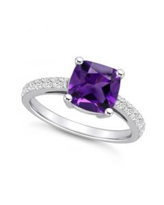 Amethyst (2 Ct. T.W.) and Diamond (1/3 Ct. T.W.) Ring in 14K White Gold