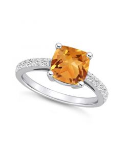 Citrine (2 Ct. T.W.) and Diamond (1/3 Ct. T.W.) Ring in 14K White Gold