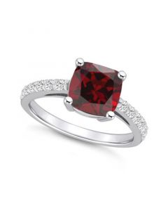 Garnet (2-3/4 Ct. T.W.) and Diamond (1/3 Ct. T.W.) Ring in 14K White Gold