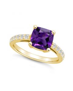 Amethyst (2 Ct. T.W.) and Diamond (1/3 Ct. T.W.) Ring in 14K Yellow Gold