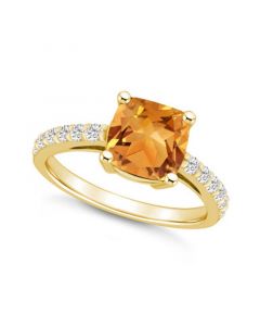 Citrine (2 Ct. T.W.) and Diamond (1/3 Ct. T.W.) Ring in 14K Yellow Gold