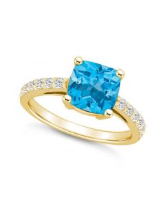 Blue Topaz (2-3/4 Ct. T.W.) and Diamond (1/3 Ct. T.W.) Ring in 14K Yellow Gold