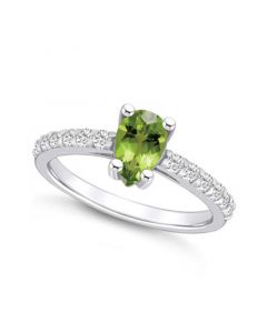 Peridot (1 Ct. T.W.) and Diamond (1/3 Ct. T.W.) Ring in 14K White Gold