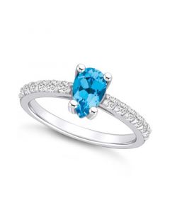 Blue Topaz (1 Ct. T.W.) and Diamond (1/3 Ct. T.W.) Ring in 14K White Gold