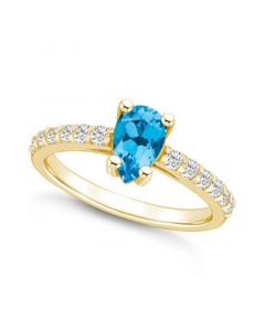 Blue Topaz (1 Ct. T.W.) and Diamond (1/3 Ct. T.W.) Ring in 14K Yellow Gold