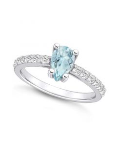 Aquamarine (3/4 Ct. T.W.) and Diamond (1/3 Ct. T.W.) Ring in 14K White Gold