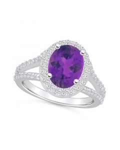 Amethyst (2-1/2 ct. t.w.) and Diamond (3/4 ct. t.w.) Halo Ring in 14K White Gold