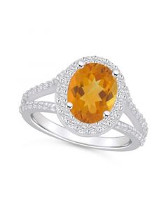 Citrine (2-1/2 ct. t.w.) and Diamond (3/4 ct. t.w.) Halo Ring in 14K White Gold