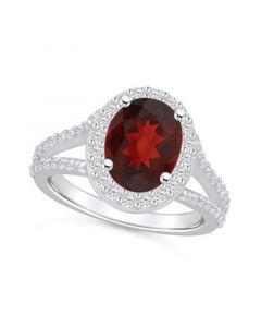 Garnet (3-1/10 ct. t.w.) and Diamond (3/4 ct. t.w.) Halo Ring in 14K White Gold